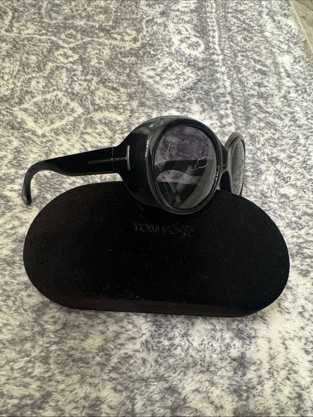 Tom Ford Black Oversized Round Sunglasses with Signature T Detail